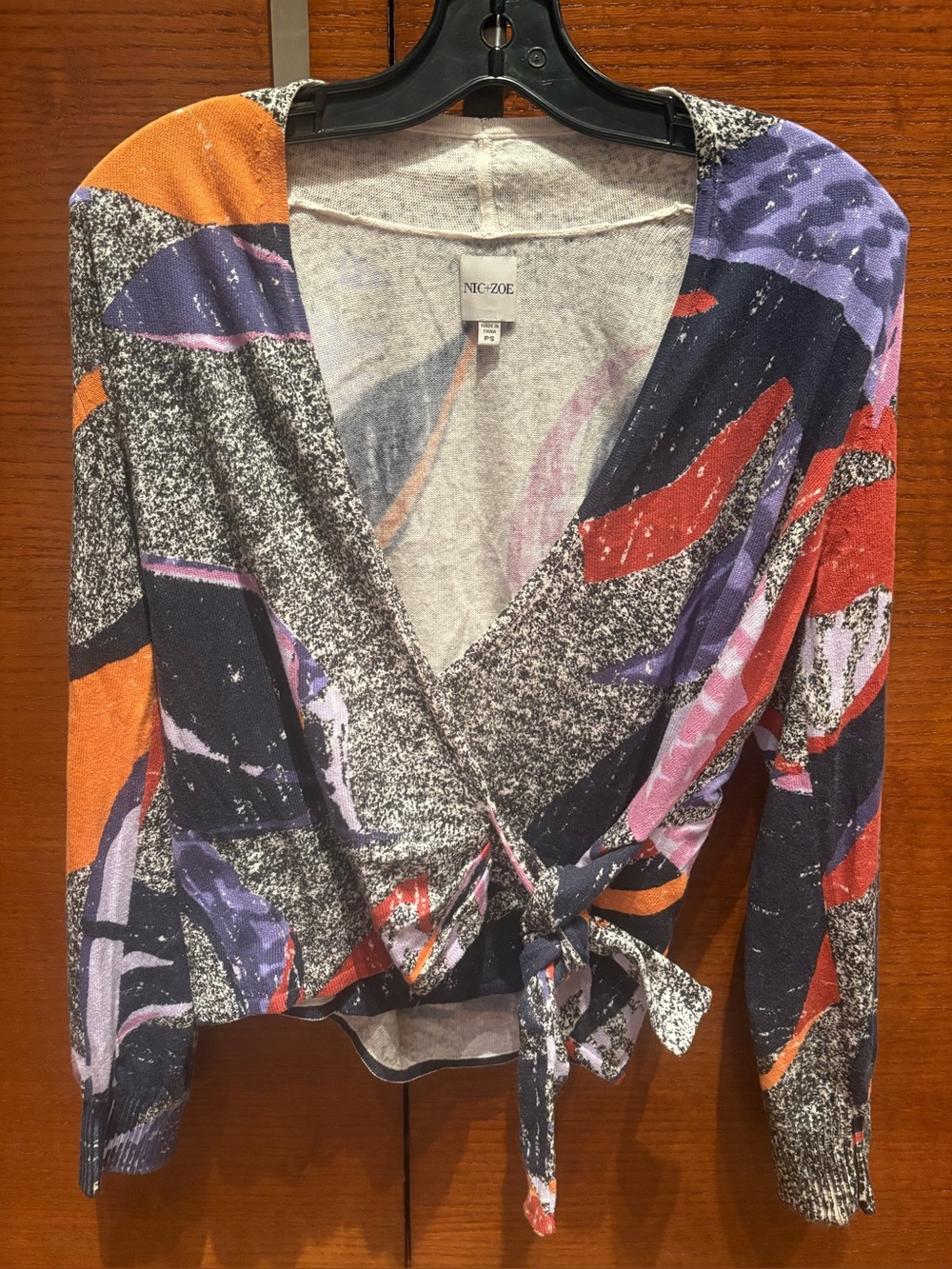 NIC+ZOE Tie-Front Wrap Cardigan Tropical / Abstract Print